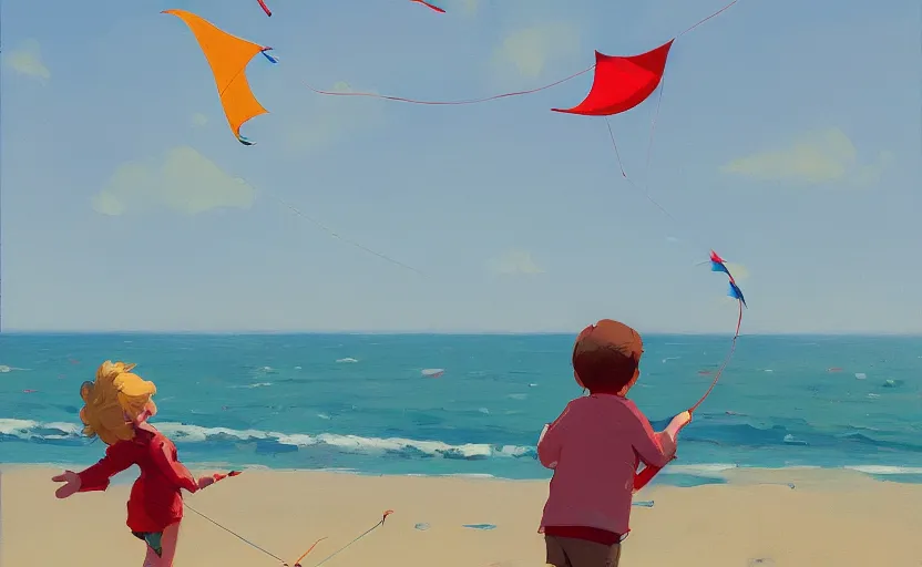 Image similar to child flying a kite at the beach by atey ghailan and garmash, michael