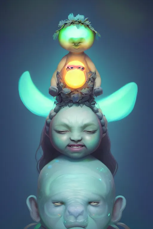 Image similar to super cute Bioluminescent earth deity character concept, single head, no double head, soft light, soft mood, realistic body features and face, illustration, painting oil on canvas by Elena Zhurikhina and Goro Fujita and Charlie Bowater, octane render trending on artstation, 4k, 8k, HD