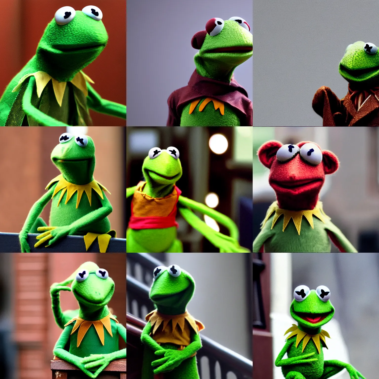 Prompt: kermit the frog as omar little in a episode of the wire, professional photo, 4 k, high detail
