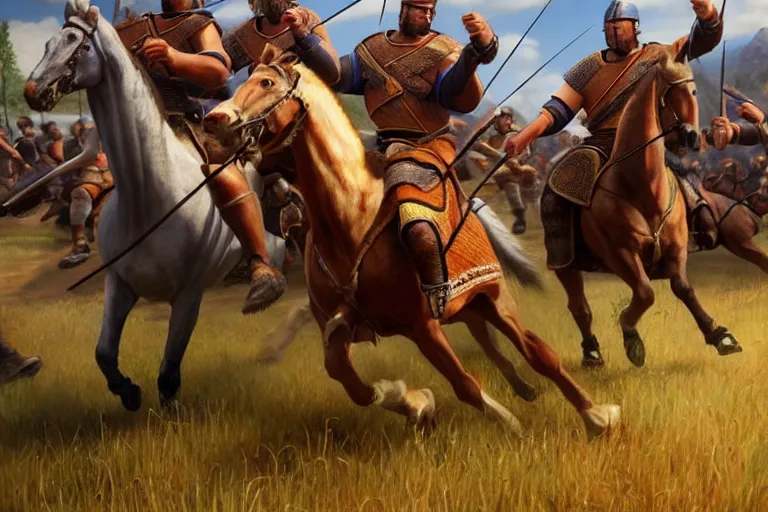 Prompt: ( ( a beautiful 8 k photorealistic masterpiece oil painting ) ( of ( man running for his life in the age of empires 2 game ) ( knights and archers try to kill him ) ) ( hyperrealism ) ( 1 6 k ) ( trending on artstation )