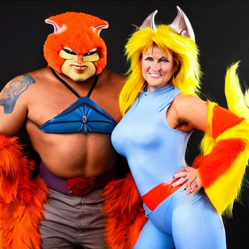 Prompt: fallon sherrock as one of the members of thundercats, with cameron menzies as snarf