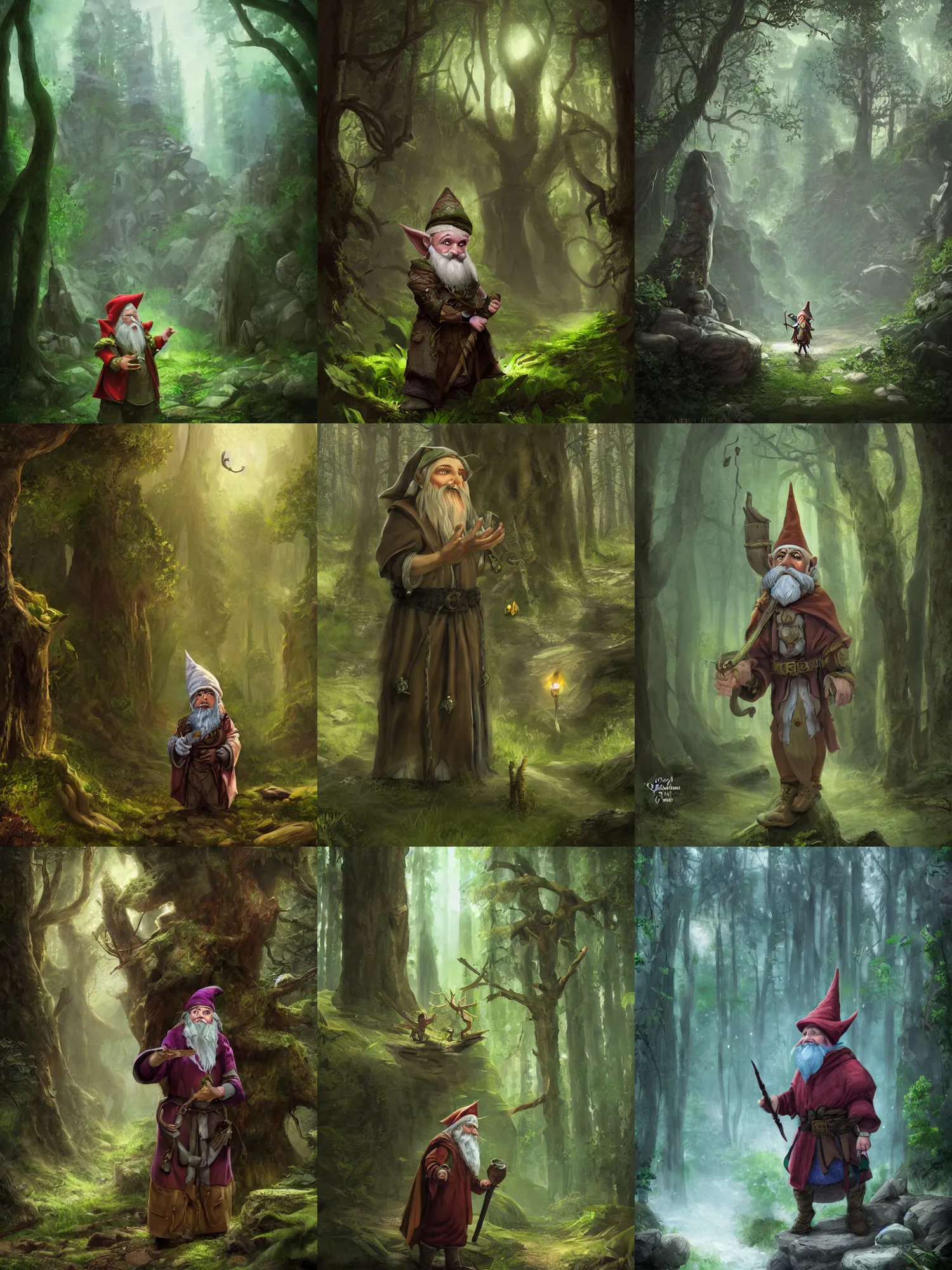 Prompt: an alchemist gnome, healer, dnd, forest background, matte painting, midjourney