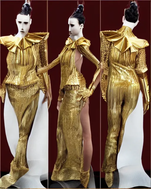 Prompt: Assamese mekhela sador with gamosa style fashion costume design by PACO RABANNE, futuristic aesthetic, modern stylish glamour body hugging cosplay, marvelous designer 3d rendered