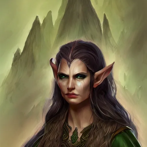 Image similar to d & d concept character art of elven druid, headshot, high detail, matte painting, digital art, dramatic lighting