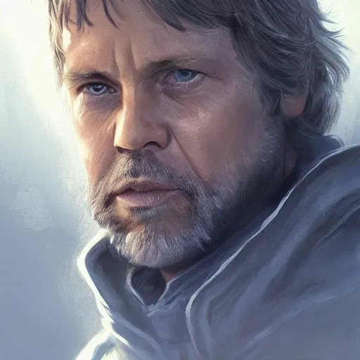 Image similar to portrait of a man by Greg Rutkowski, Commander Luke Skywalker from Star Wars Expanded Universe, he is about 60 years old, beard, wearing tactical gear of the Galactic Alliance, highly detailed portrait, digital painting, artstation, concept art, smooth, sharp foccus ilustration, Artstation HQ