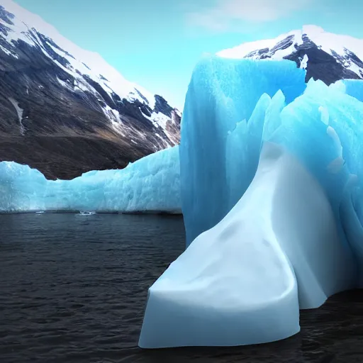 Prompt: A glacier with an ice cone hat, ultra realistic, ultra detailed, award winning, 8K, concept art