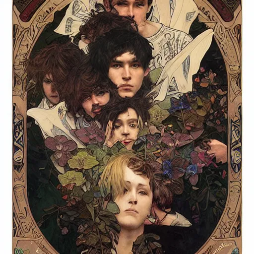 Image similar to bring me the horizon music band by Stanley Artgerm Lau, greg rutkowski, thomas kindkade, alphonse mucha, loish, norman Rockwell