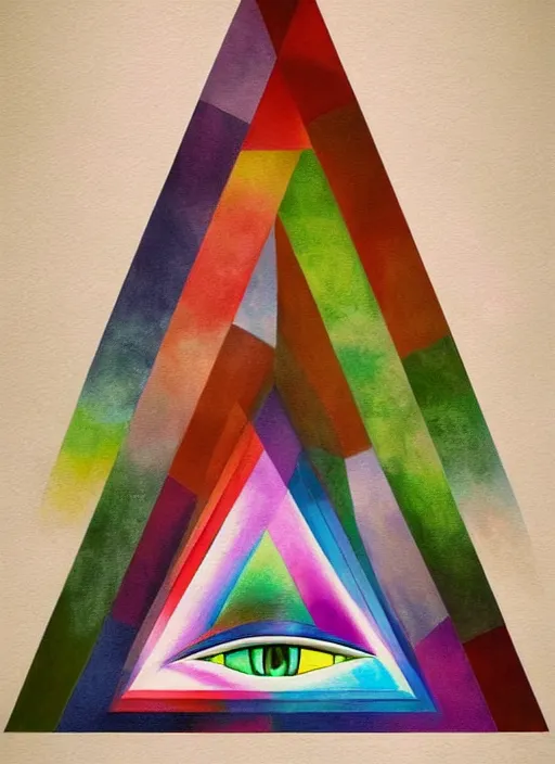 Image similar to illuminati pyramid with an eye floating on top of it, symmetric aesthetic figure, pastel colors, hyper detailed 8k realistic painting by Hilma At Klint, trending on artstation