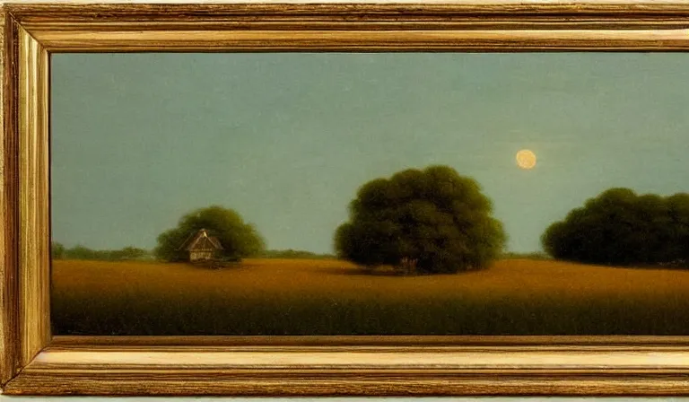 Prompt: A serene landscape with a singular building in the style of Martin Johnson Heade.