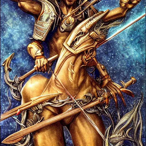 Image similar to detailed and sharp sagittarius the archer artistic zodiac artwork, mystic style, detailed, 8 k, detailed, symmetrical, by brian froud