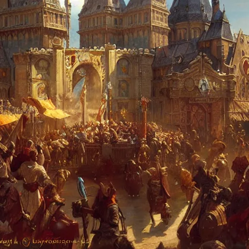 Image similar to aa movie set of a medieval movie with gigantic cameras, highly detailed painting by gaston bussiere, craig mullins, j. c. leyendecker