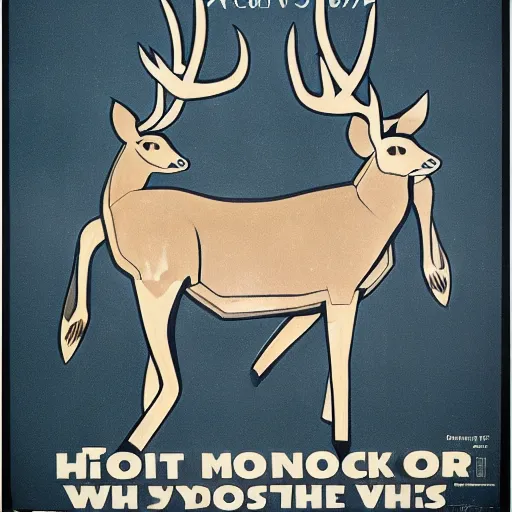 Image similar to propaganda Poster of a symmetric mechanical deer