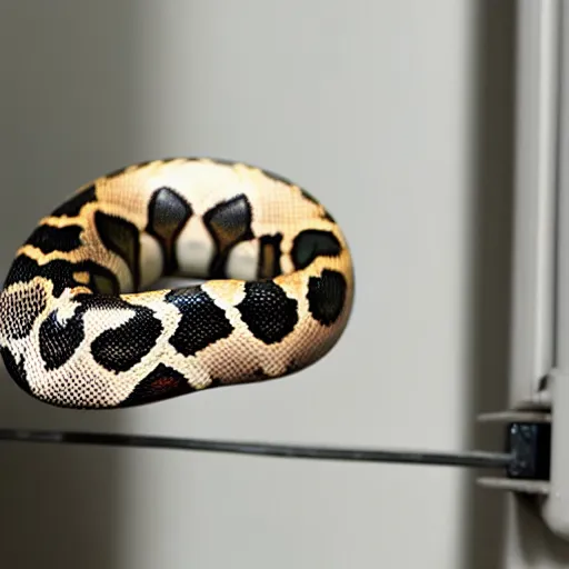 Prompt: ball python inside a house captured by home camera