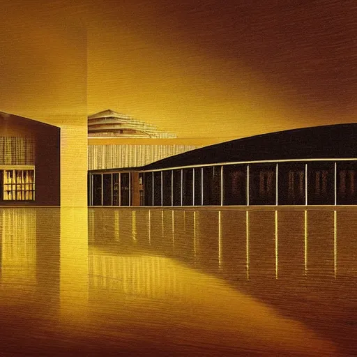 Image similar to australian parliament house in the style of john martin, epic, volumetric, dark lighting, painting, canberra