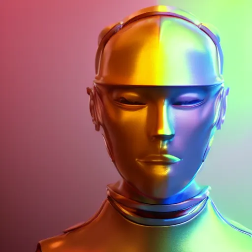 Image similar to hyperrealistic 3 d render of a colorful bust of knight with futuristic fashion elements created by ludvig holmen, brilliantly colored, kingdoms of ether, octane render, 3 d animated, unreal engine 5, volumetric lighting, hdr, cinematic atmosphere, smooth surface, 8 k
