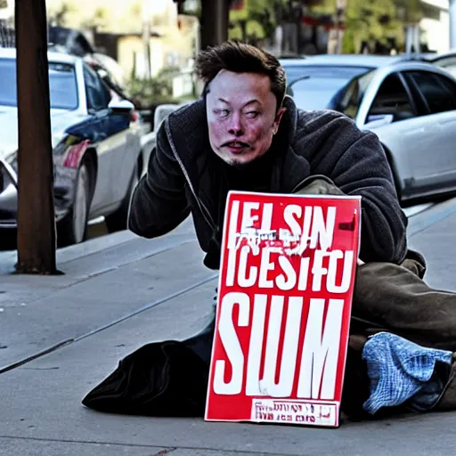 Prompt: homeless man, elon musk