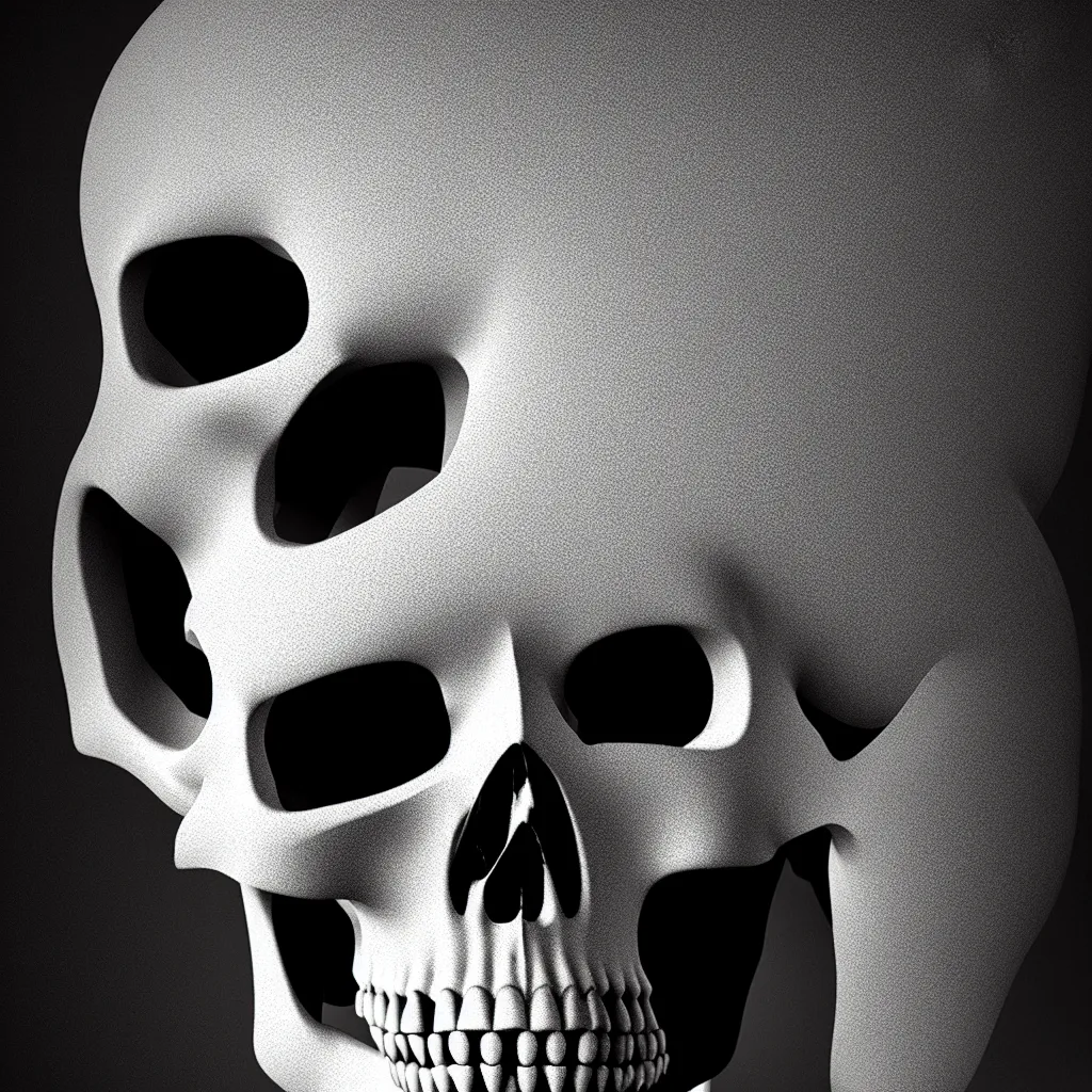 Image similar to black and white light 3D geometry, skull, matte bright highly detailed, poetic, 3D render, digital art, octane render, 8K artistic photography, photo-realistic, by Dora Maar