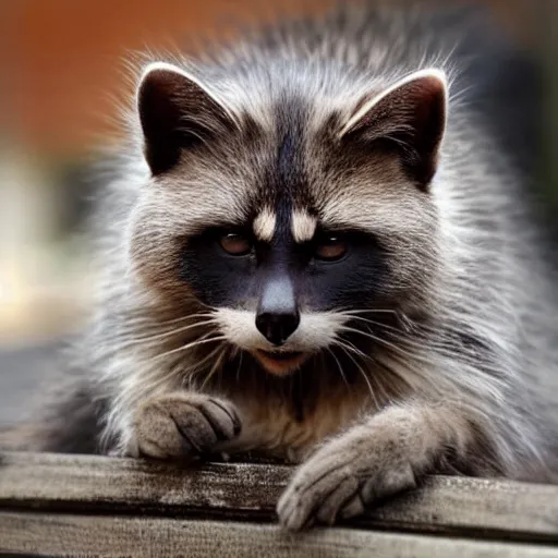 Prompt: a cat that looks like a racoon