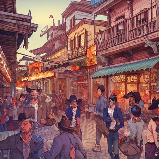 Image similar to old western town, extremely detailed, sharp focus, wide view, full body shot, smooth, digital illustration, by james jean, by rossdraws, frank franzzeta, sakimichan