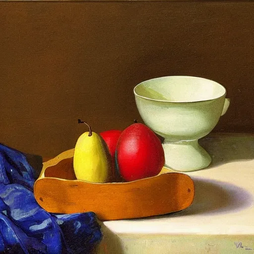 Image similar to A still life of a microwave, Gaspar Peeter, Max Carlier, painting, table, fruit bowl