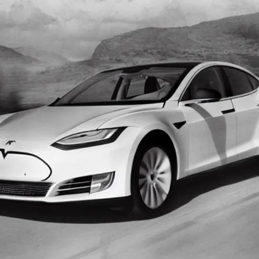 Image similar to nikola tesla driving a modern tesla model s in 2 0 2 5