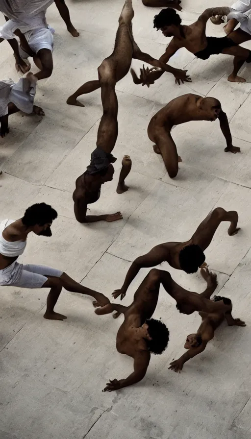 Image similar to wild animals playing capoeira in figueres city, national geographic photograph,