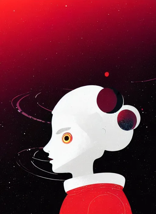 Prompt: highly detailed portrait of a hopeful pretty astronaut lady with a wavy blonde hair, by Jon Klassen, 4k resolution, nier:automata inspired, bravely default inspired, vibrant but dreary but upflifting red, black and white color scheme!!! ((Space nebula background))