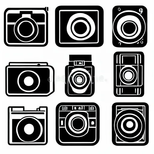 Prompt: iOS icons for retrofuturistic cameras, stylized, vector illustration, 4K
