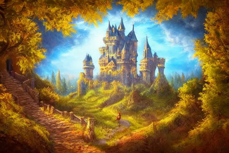 Prompt: castle, fantasy, painting, ultra realistic!!!, clear weather, golden hour, sharp focus