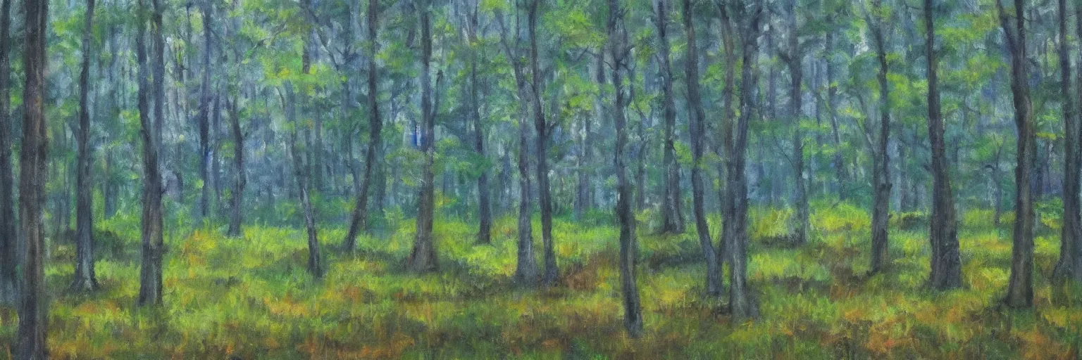 Image similar to a clearing in a forest painted by Bob Ross