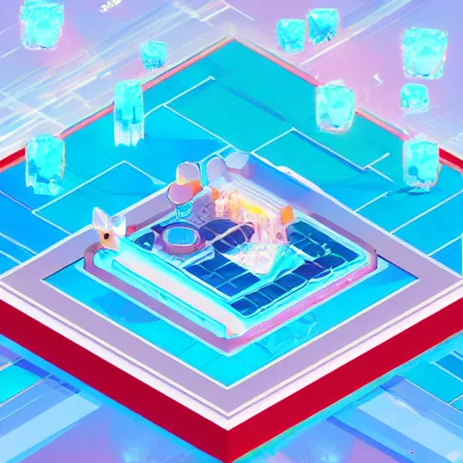 Prompt: Futuristic isometric video game art, icy blue, moon