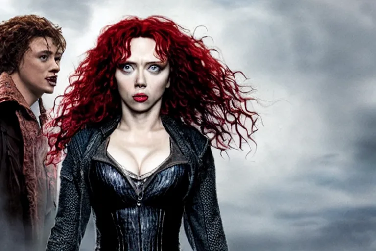 Image similar to film still Scarlet Johansson as Bellatrix Lestrange in Harry Potter movie