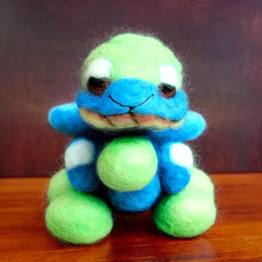 Prompt: a needle felted blastoise, needle felting art.