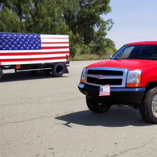 Image similar to pgoto of biden pickup trucks with american flags, there are very attractive woman in the back of the truck.