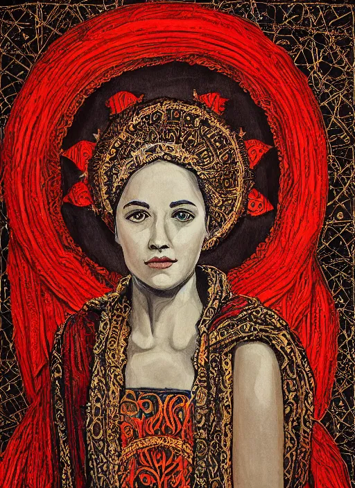 Image similar to Portrait of a beautiful priestess from the oracle of Delphi, looking into the flames, greek fabric by Julia Ustinovich