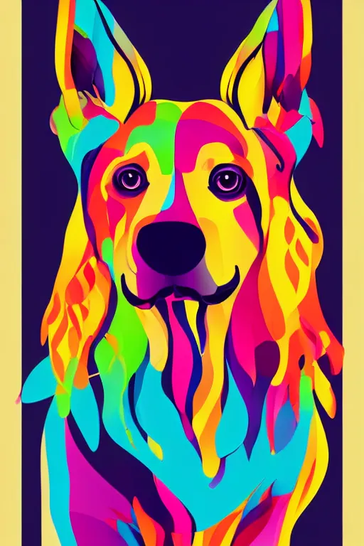Prompt: minimalist boho style art of a colorful dog, illustration, vector art