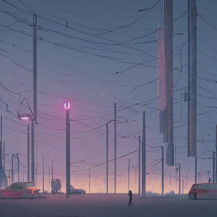 Image similar to a scene from serial experiments lain, by simon stalenhag