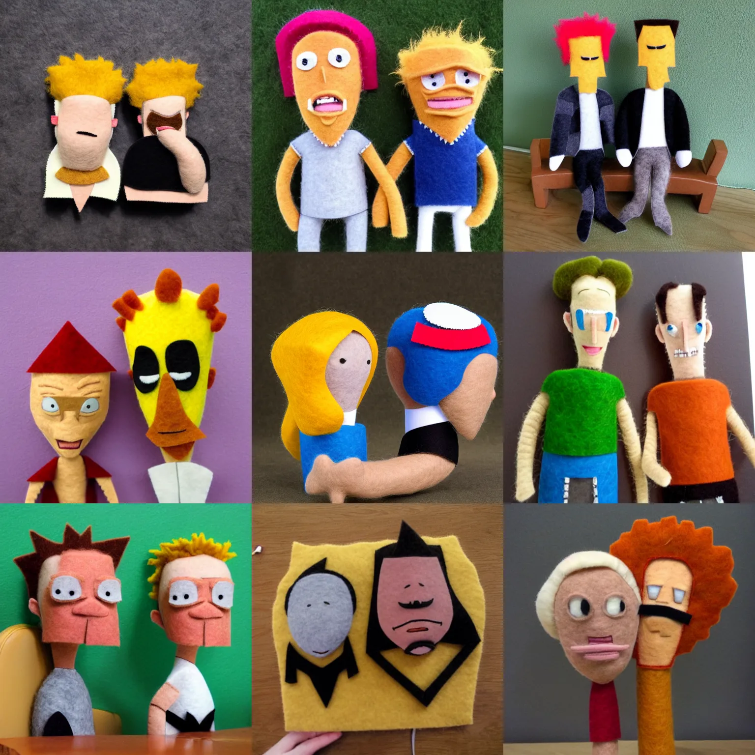 Prompt: beavis and butt - head made out of felt