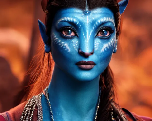 Image similar to a photo of aishwarya rai as a character in the avatar, hyper realistic face, beautiful eyes, cinematic, long shot, hyper detailed, 8 5 mm photograph, 8 k resolution, film still, sharp lens, wide lens