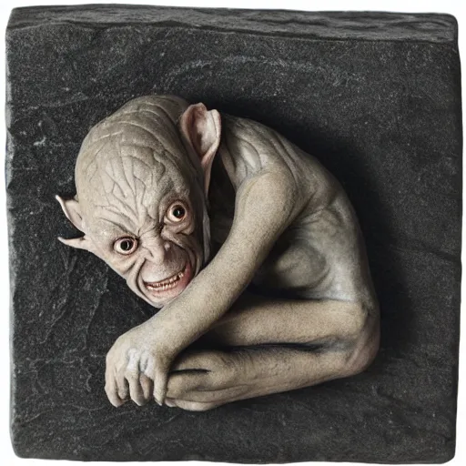 Prompt: lord of the rings gollum holding a large square black stone