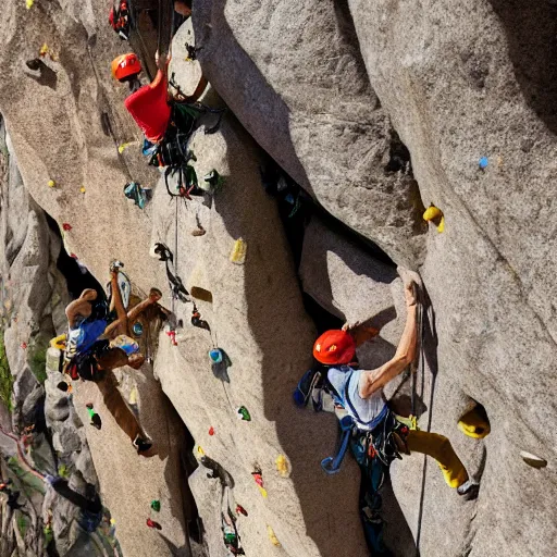 Prompt: tilt-shift photography of a group of climbers scaling a croissant, 8k, highly realistic, render