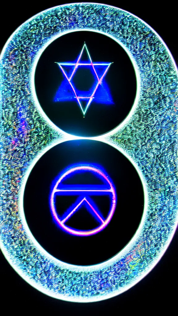Image similar to iridescent chrome metal hyperrealistic photorealistic cybergothic hologram of an occult esoteric rounded symbol sharpened intricate photorealistic photograph centered subject on black background