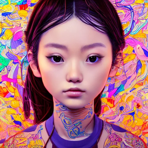 Prompt: the face of a ridiculously beautiful and cute japanese girl partially made of onion rings of all colors looking down, an ultrafine detailed illustration by james jean, final fantasy, intricate linework, bright colors, behance contest winner, vanitas, angular, altermodern, unreal engine 5 highly rendered, global illumination, radiant light, detailed and intricate environment