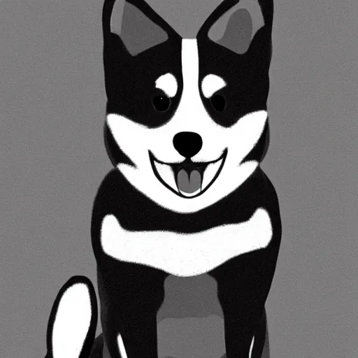 Prompt: Black and white line art of a Shiba Inu
