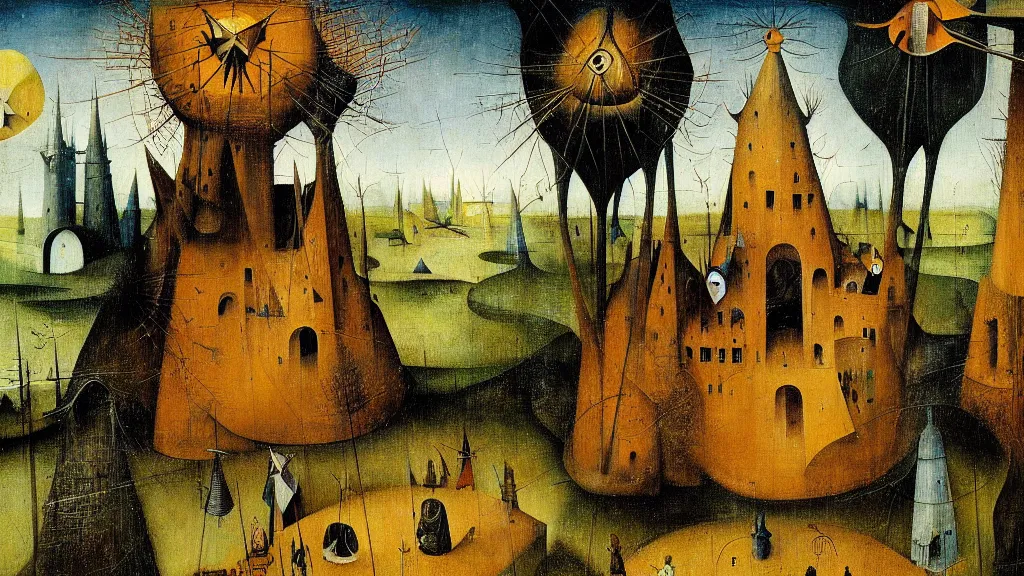 Image similar to a beautiful digital painting of a landscape by remedios varo hieronymus bosch and johfra bosschart