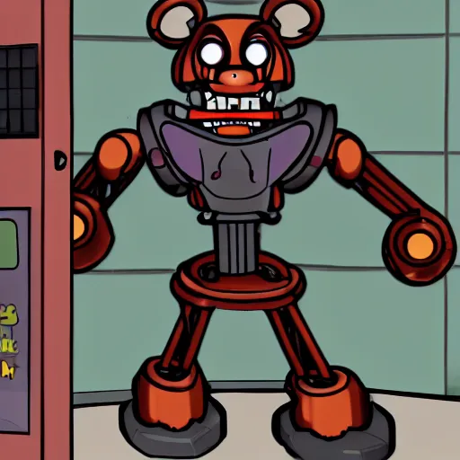 Prompt: a broken animatronic in a part of service room fnaf style