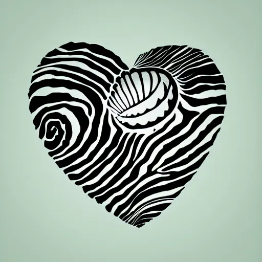 Image similar to black and white illustration, heart mixed with a sea shell