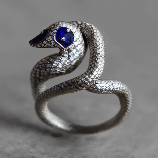 Image similar to Snake-shaped ring twisted on finger with sapphire eyes and diamond-covered body