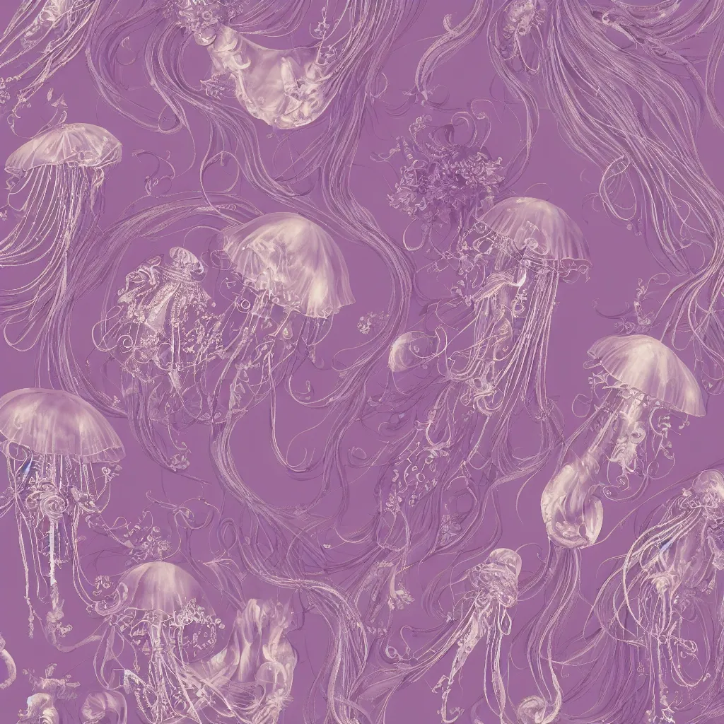 Prompt: purple dress design in the style of rococo,Victorian era,jellyfish element,dreamy, soft,Backlight ,luminescence,highly detailed,8k