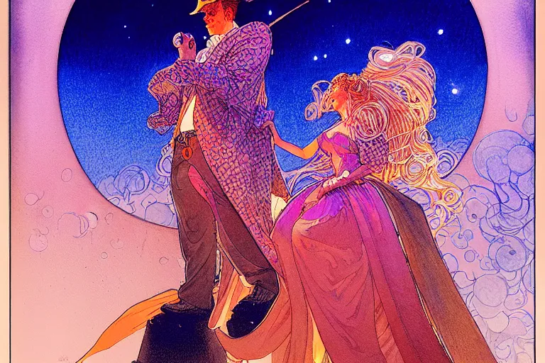 Prompt: a hyperrealist watercolour character concept art portrait of love, glowing on well lit night in las vegas, nevada. by rebecca guay, michael kaluta, charles vess and jean moebius giraud